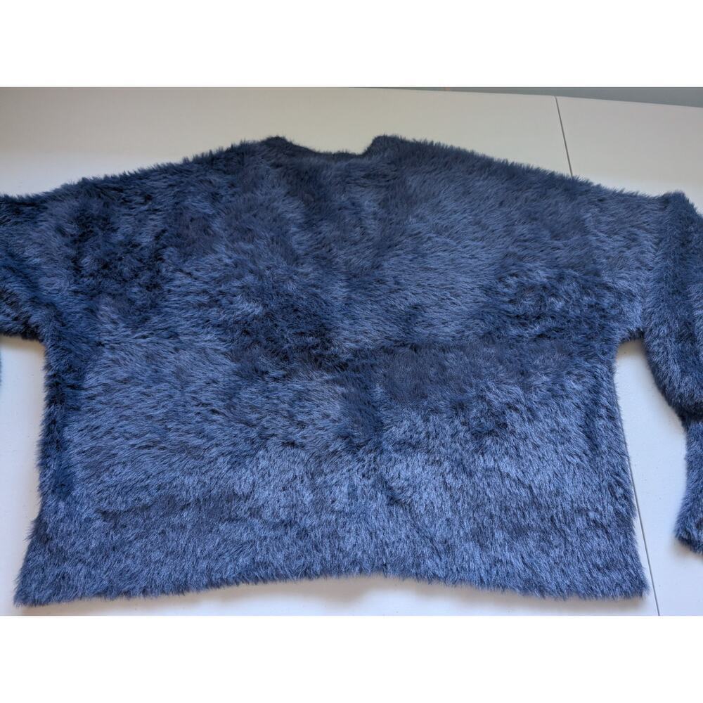 NWT L'Agence Harriet Fuzzy Knit Blouson Sleeve Cardigan Size L Indigo #3C509 - Picture 10 of 12